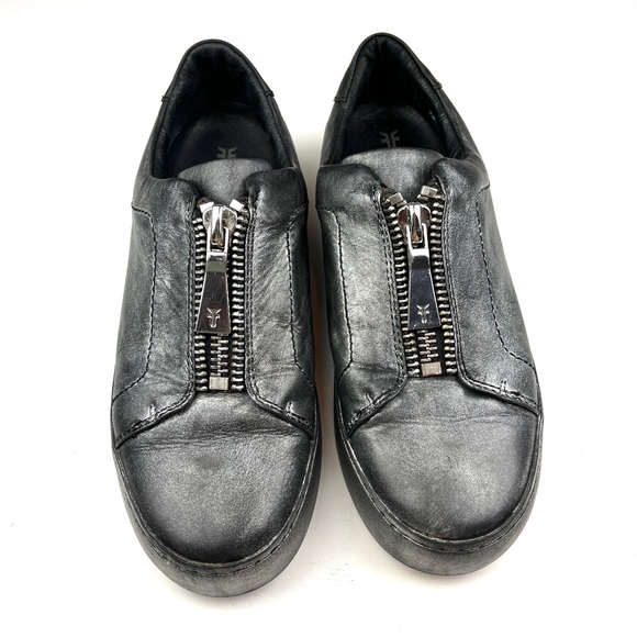 Frye Lena Rebel Zip Metallic Pewter Leather Sneakers size 7.5 - Picture 2 of 7